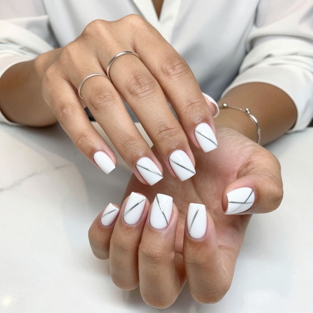 Minimalist White With Diagonal Chrome Slashes