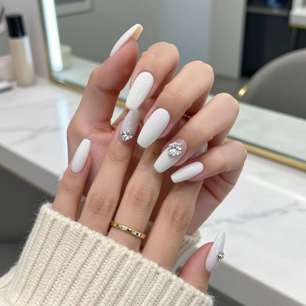 Ultra-Glossy White With Single Large Diamond Gems