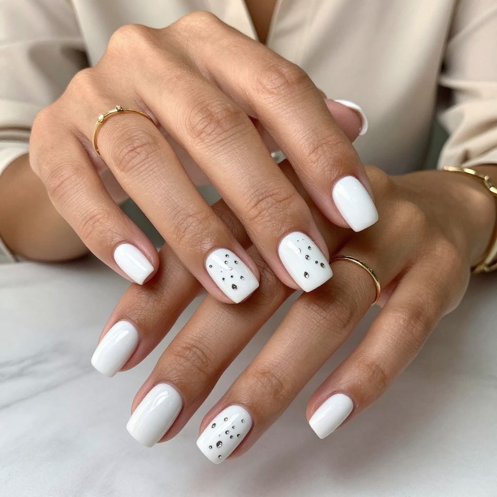 White Canvas Nails with Diamond Abstract Art