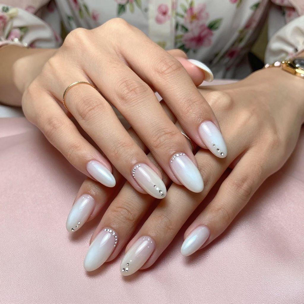 Pearl White Ombre with Delicate Diamond Trails