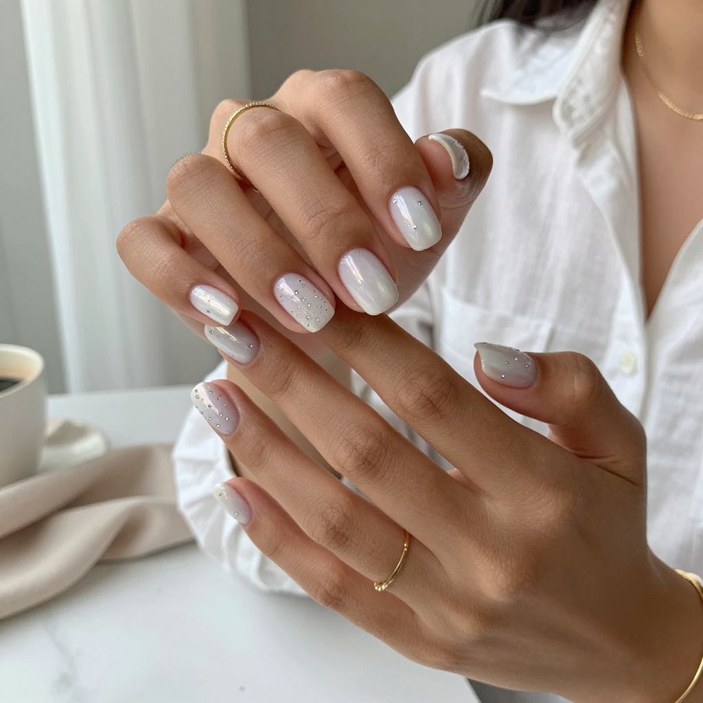Iridescent White with Tiny Diamond Specks