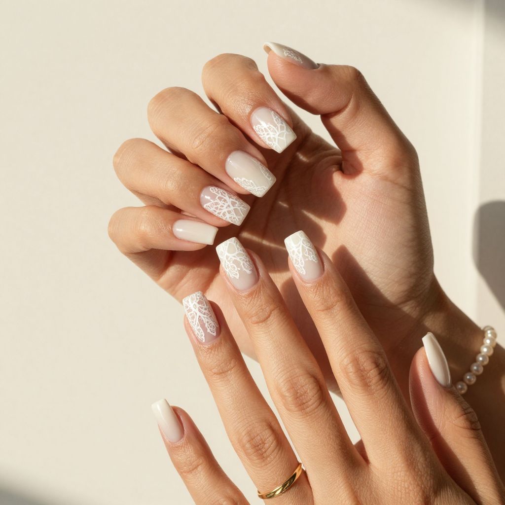 White Lace Detailing Nails