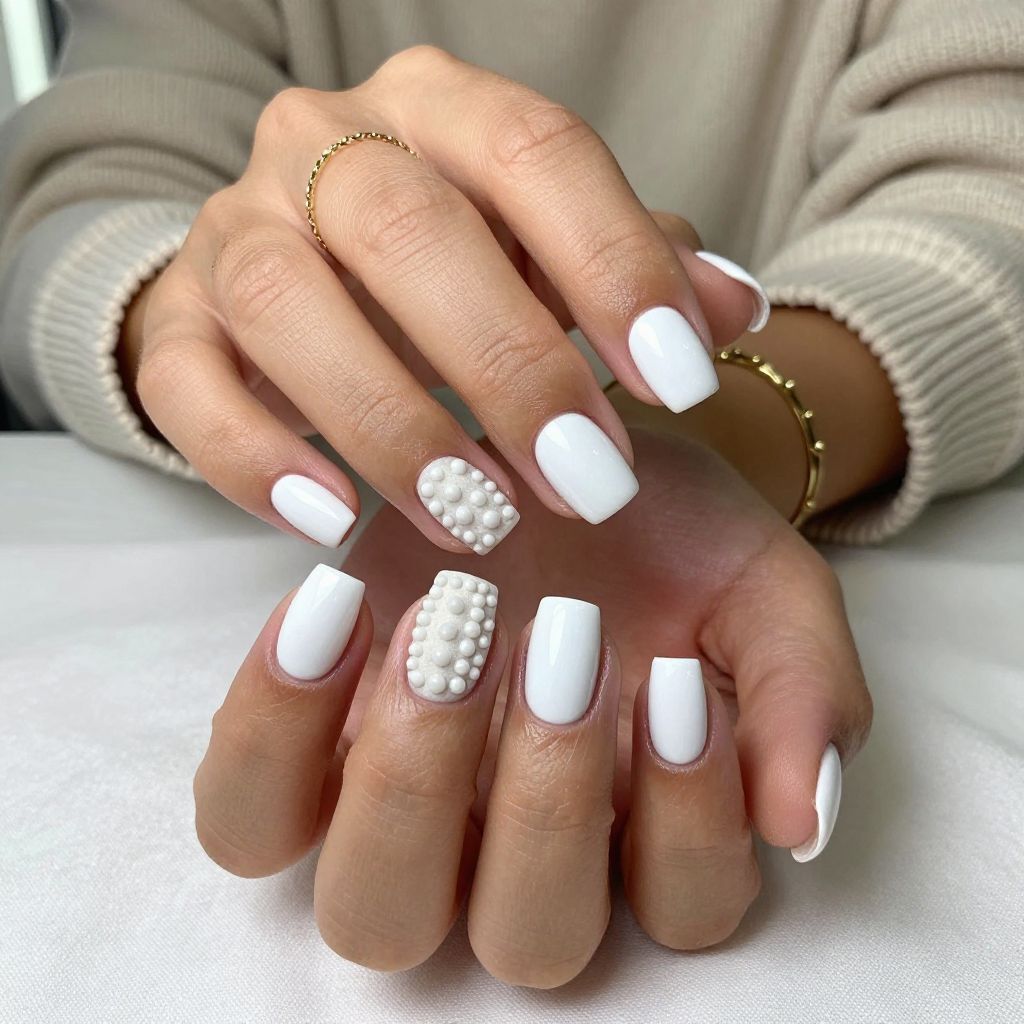 Opaque White with Textured Accent Nail