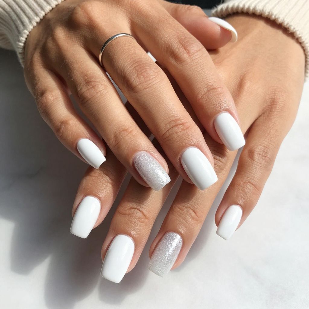 White with Subtle Glitter Gradient Nails