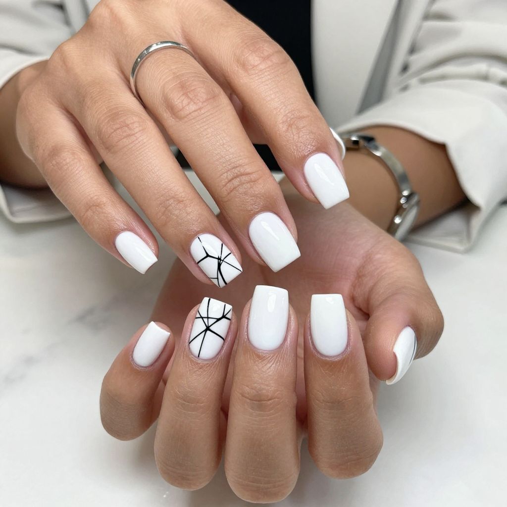 Minimalist Line Art on White Nails
