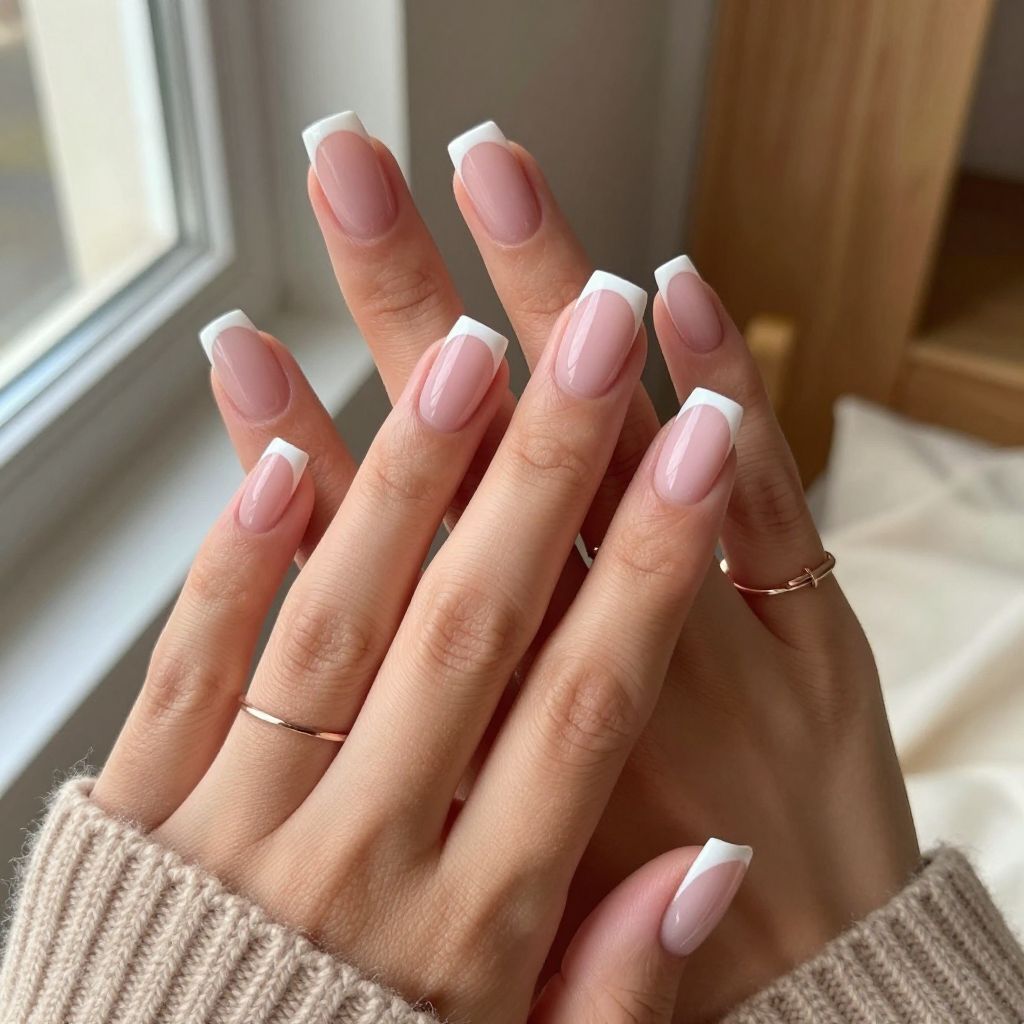 Soft Pink and White French Fusion Nails