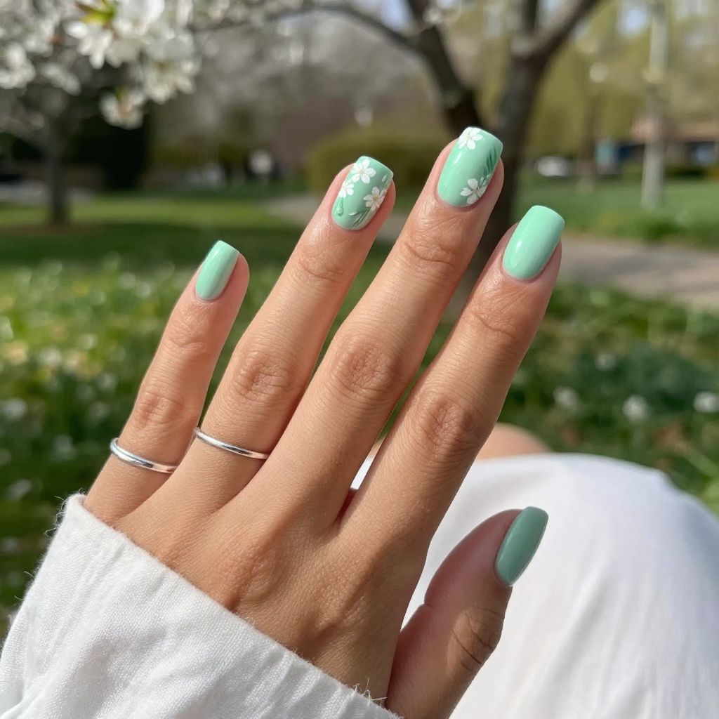 Fresh Mint with White Floral Accents