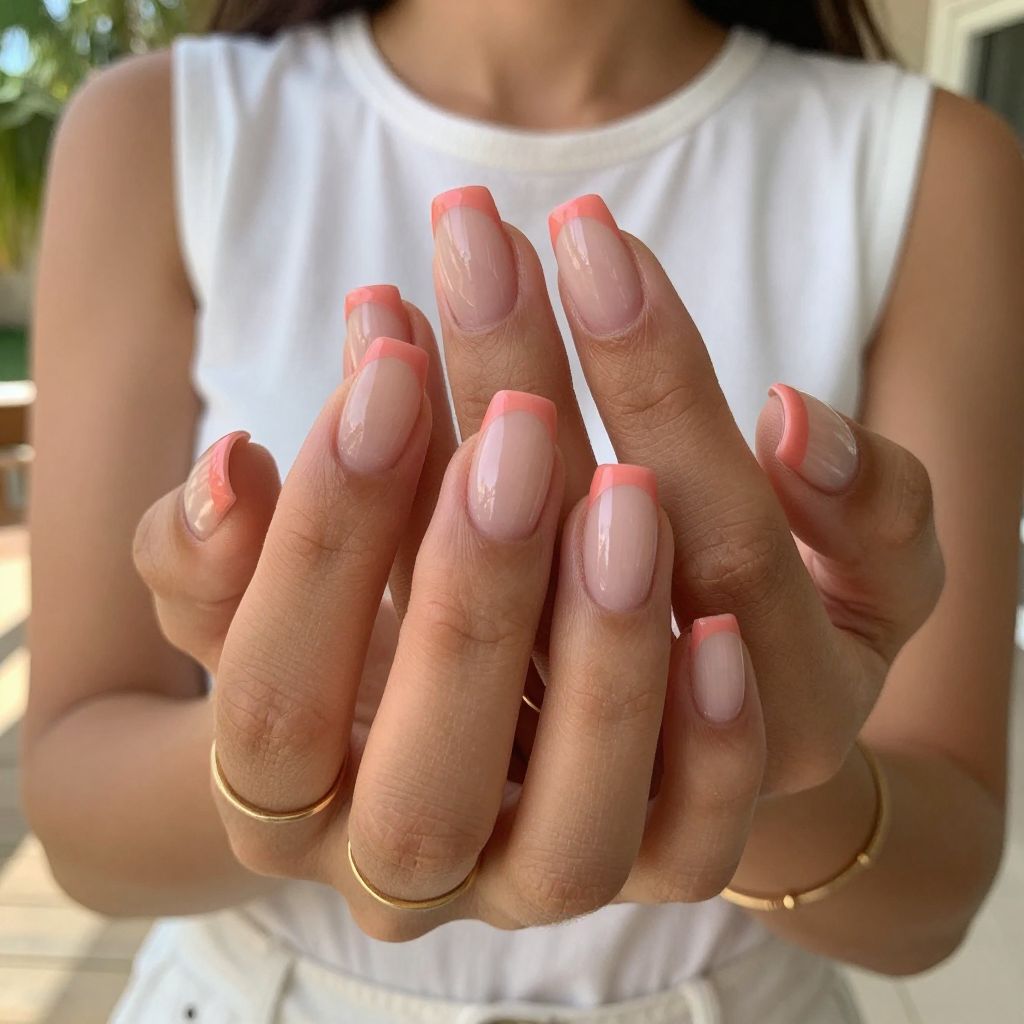 Baby Pink and Coral Double French Tips