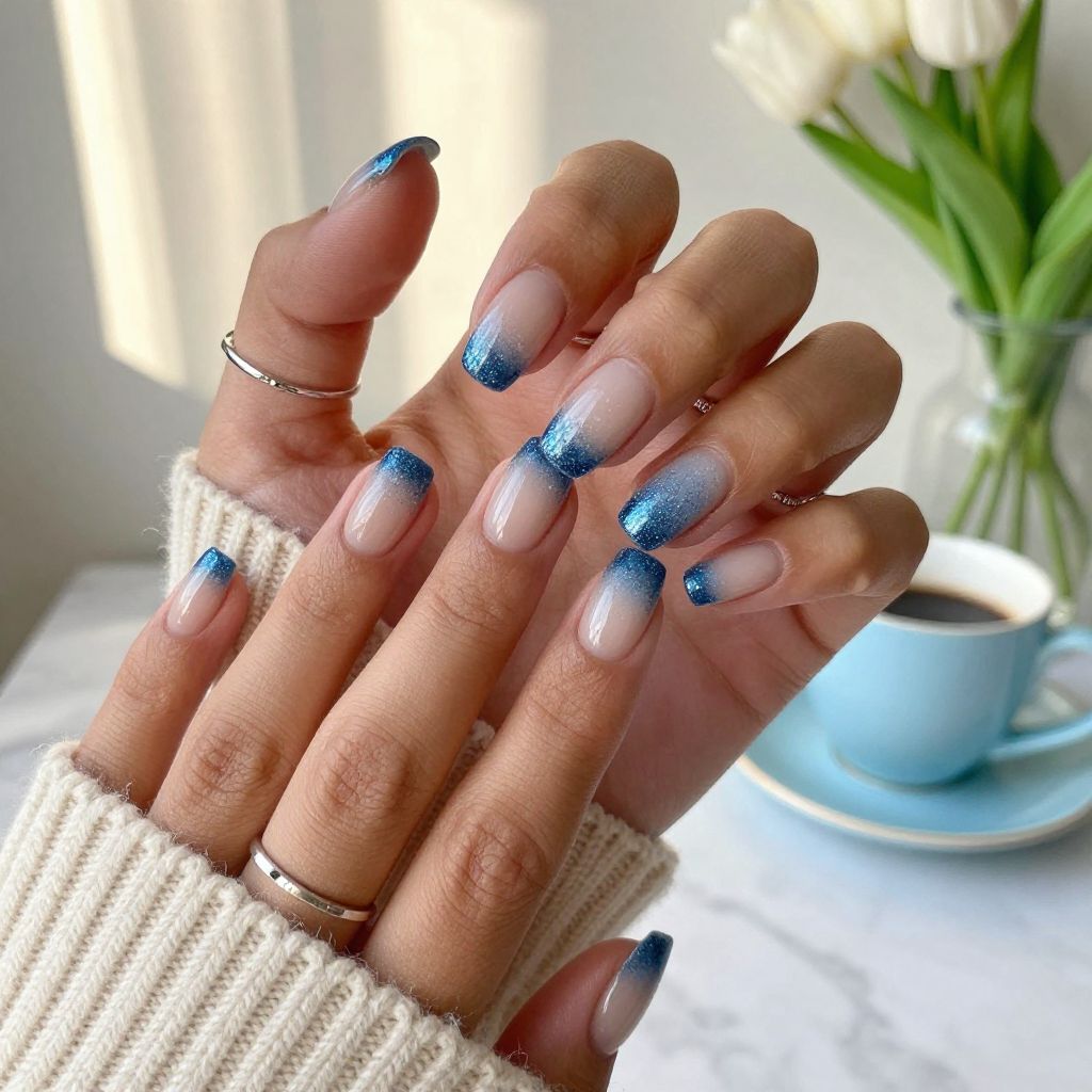 Blue Glitter Gradient Over Clear Base