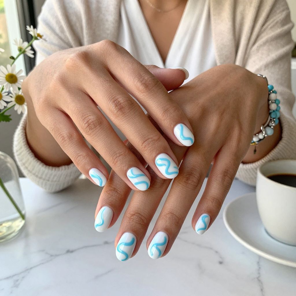 Candy Stripe Baby Blue and White Swirls