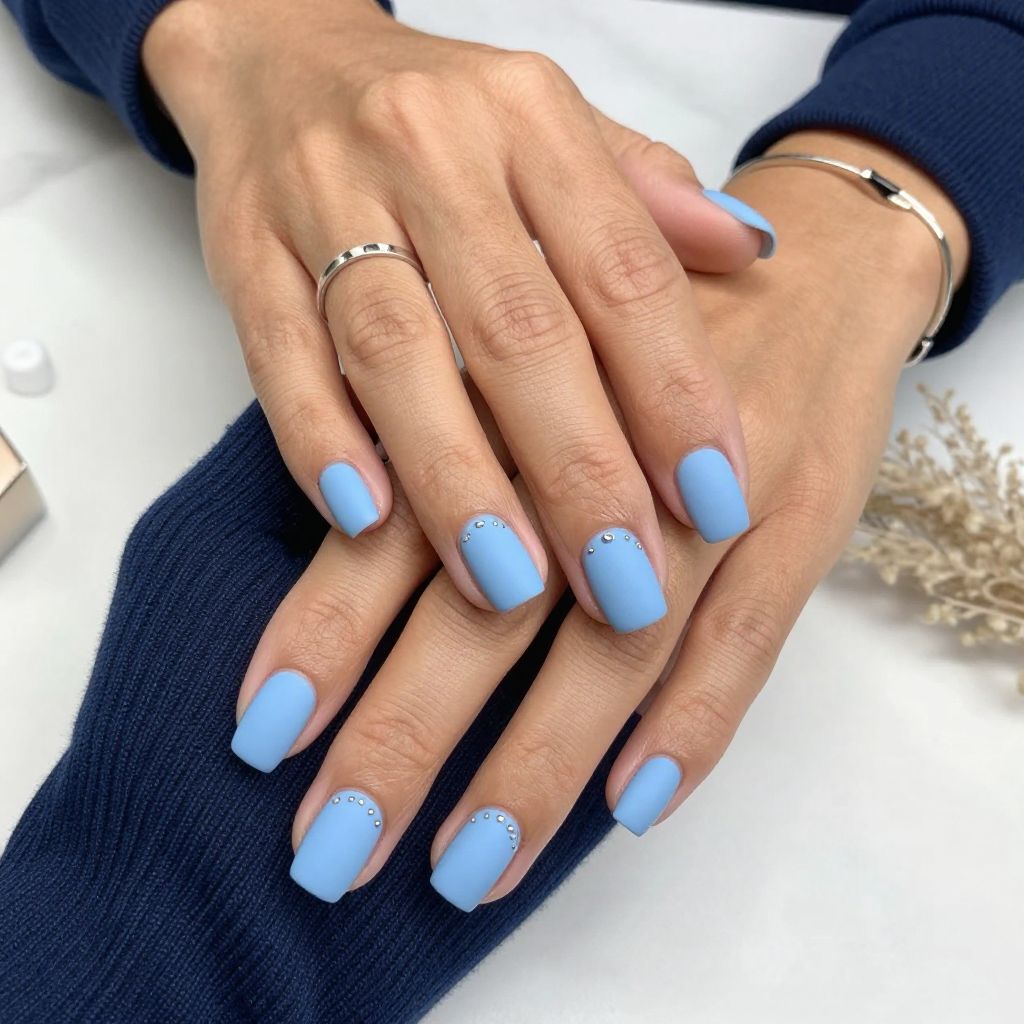Baby Blue Matte with Silver Stud Accents
