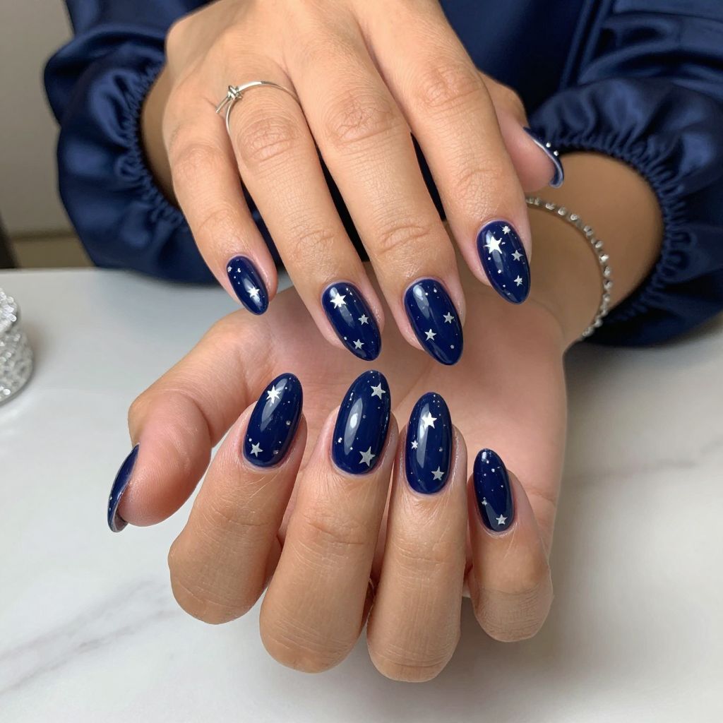 Elegant Silver Stars on Navy Blue