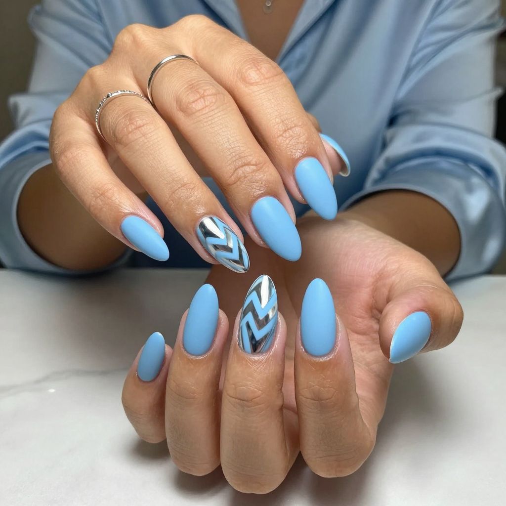 Baby Blue Matte with Glossy Chevron