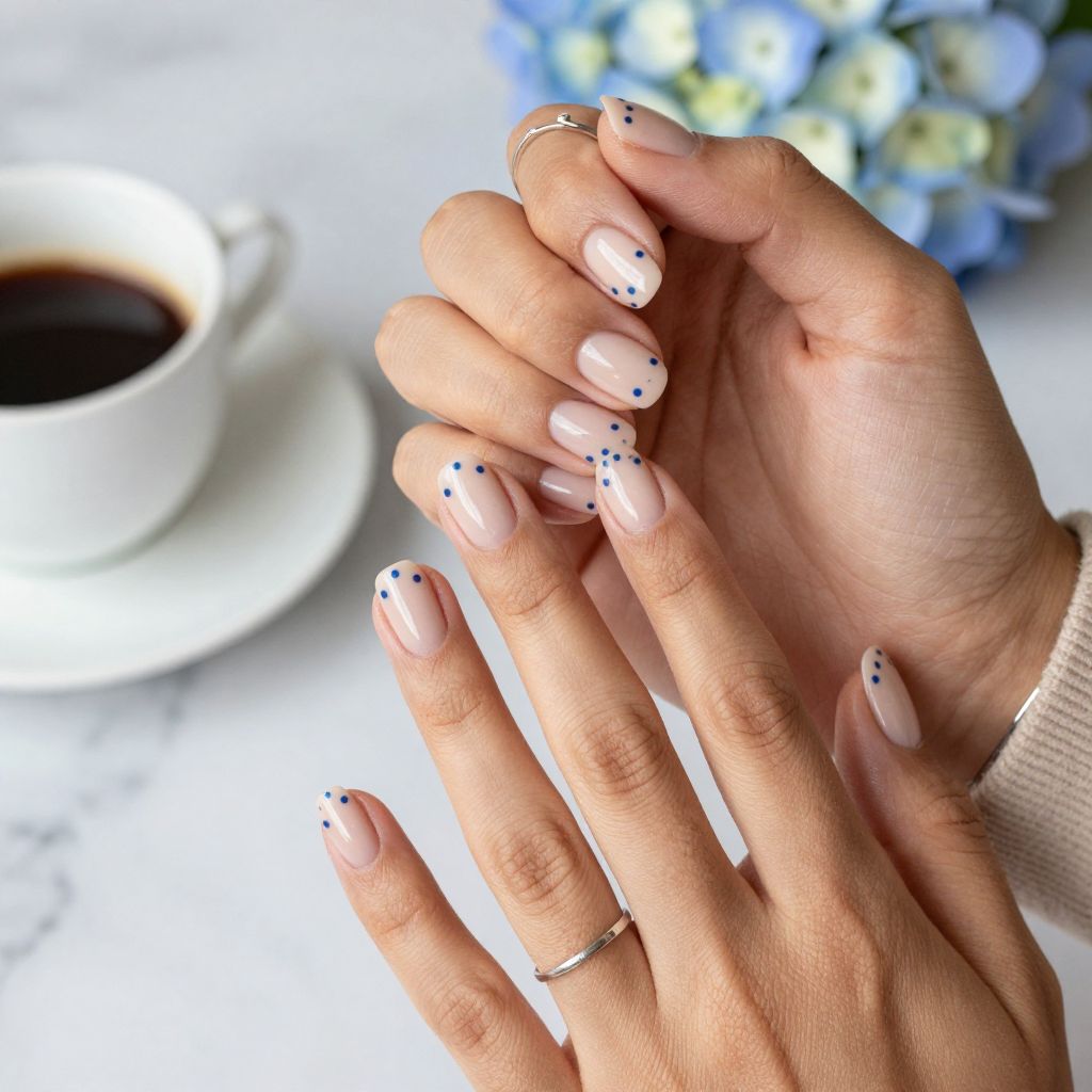 Tiny Blue Polka Dots on Nude Base