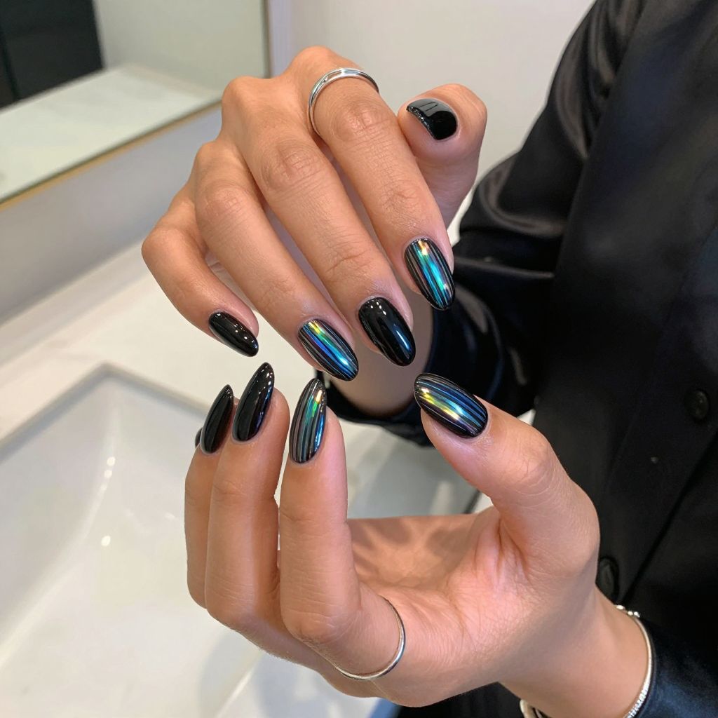 Black with Holographic Stripes