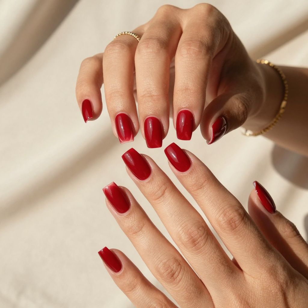 Opaque Blood Red with Clear Tips Nails