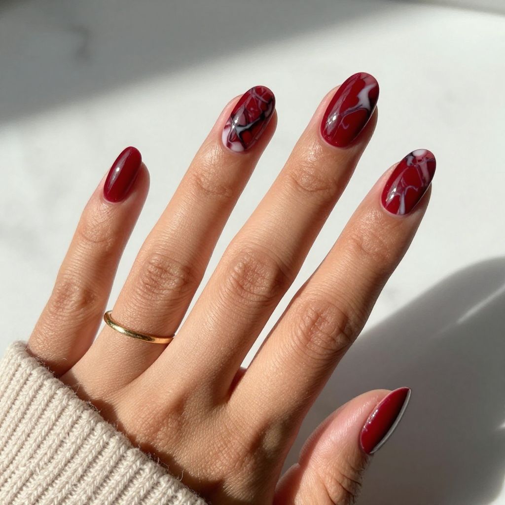 Blood Red Marble Elegance Nails