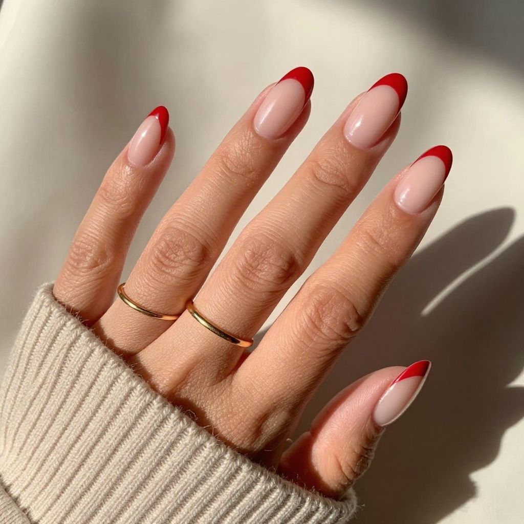 French Fade Blood Red Ombré Nails