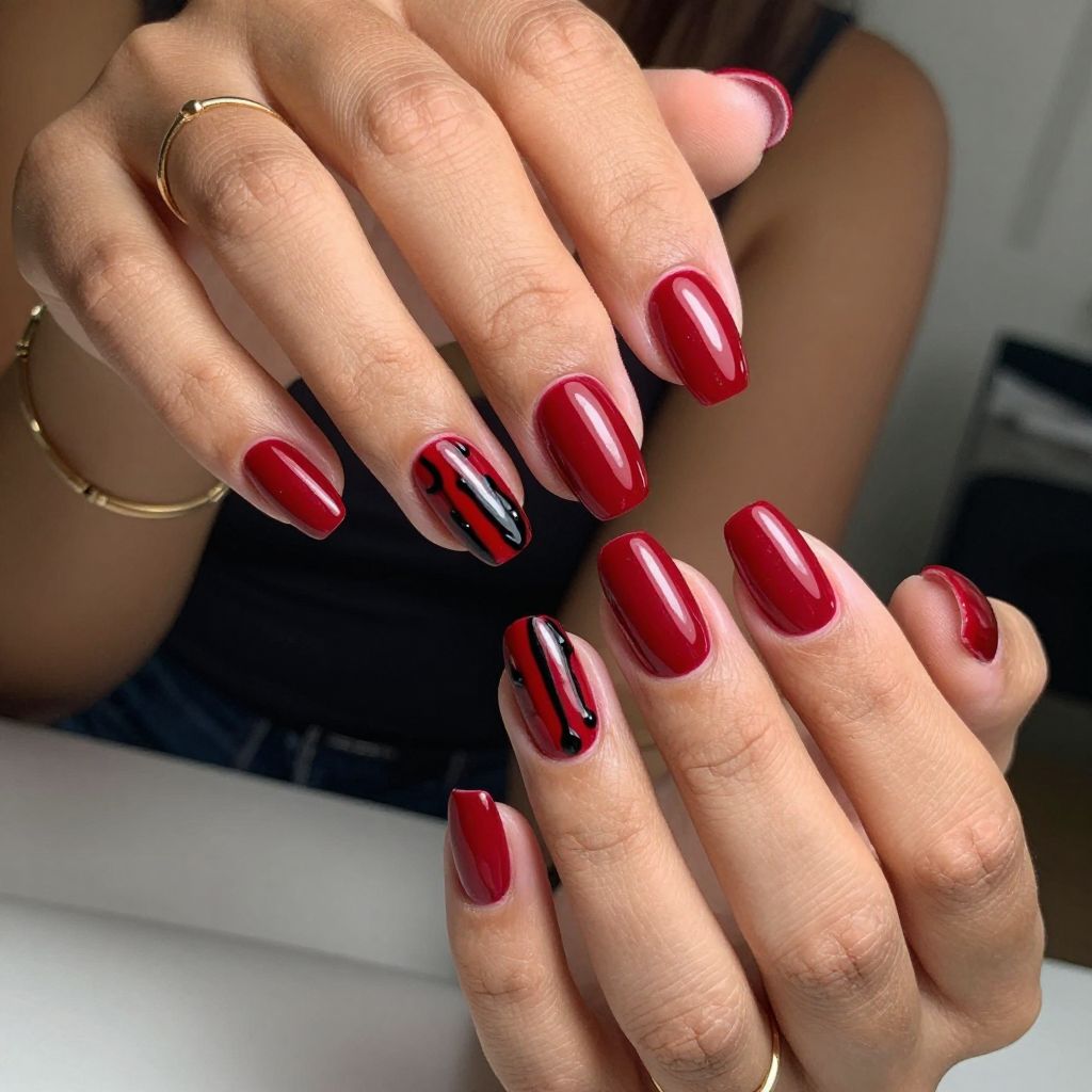 Drip Art Accent on Blood Nails