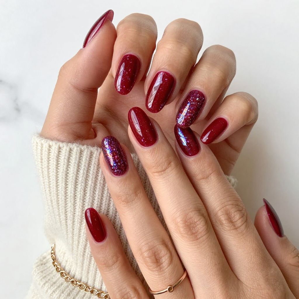 Blood Red Holographic Sparkle Nails