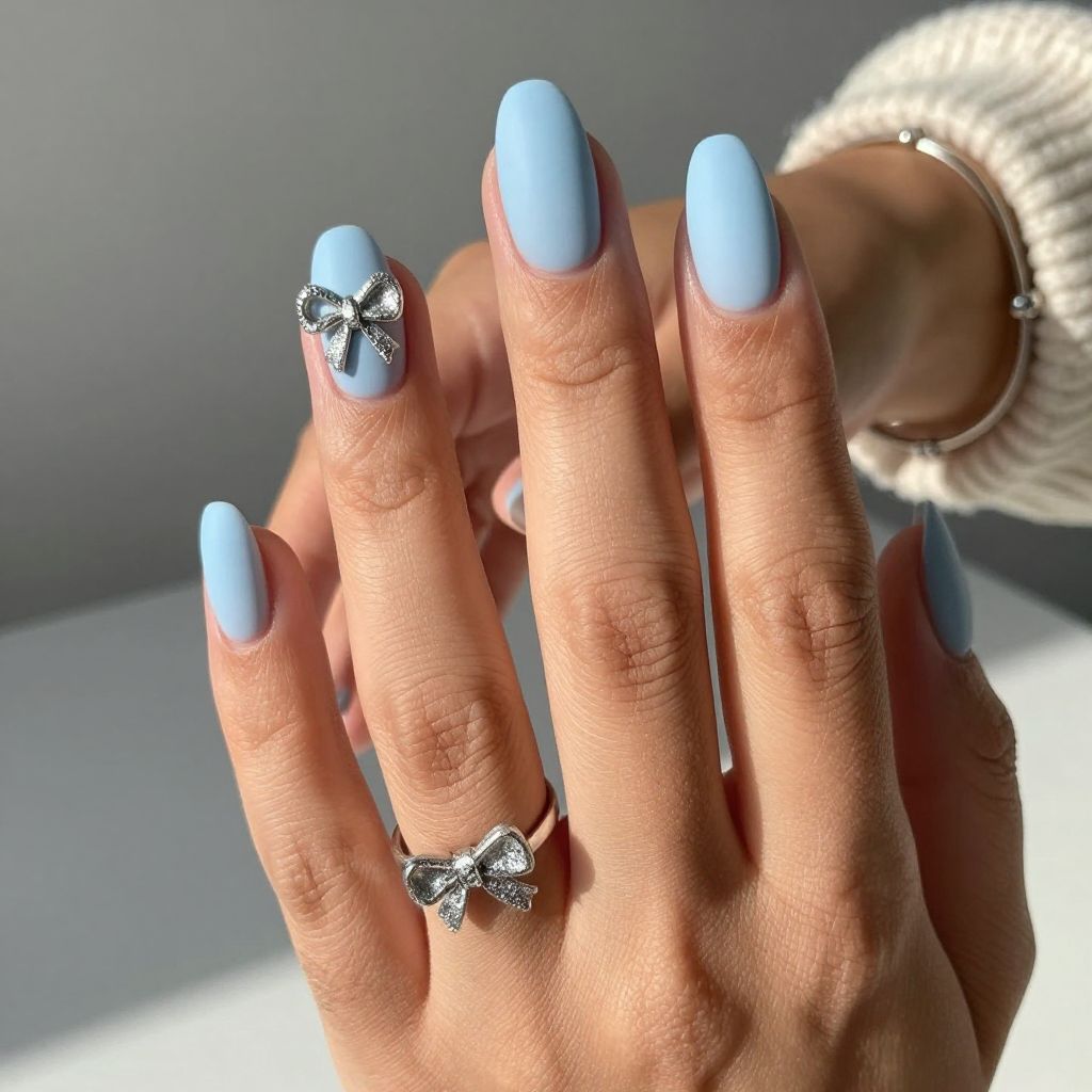 Soft Blue with Glitter Bow Impact