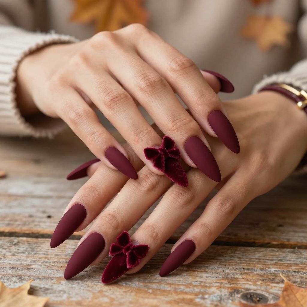 Matte Burgundy with Velvet Bow Accents