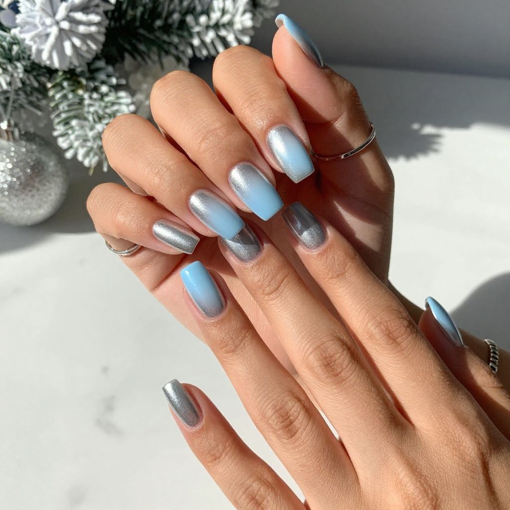 Icy Blue to Silver Fade