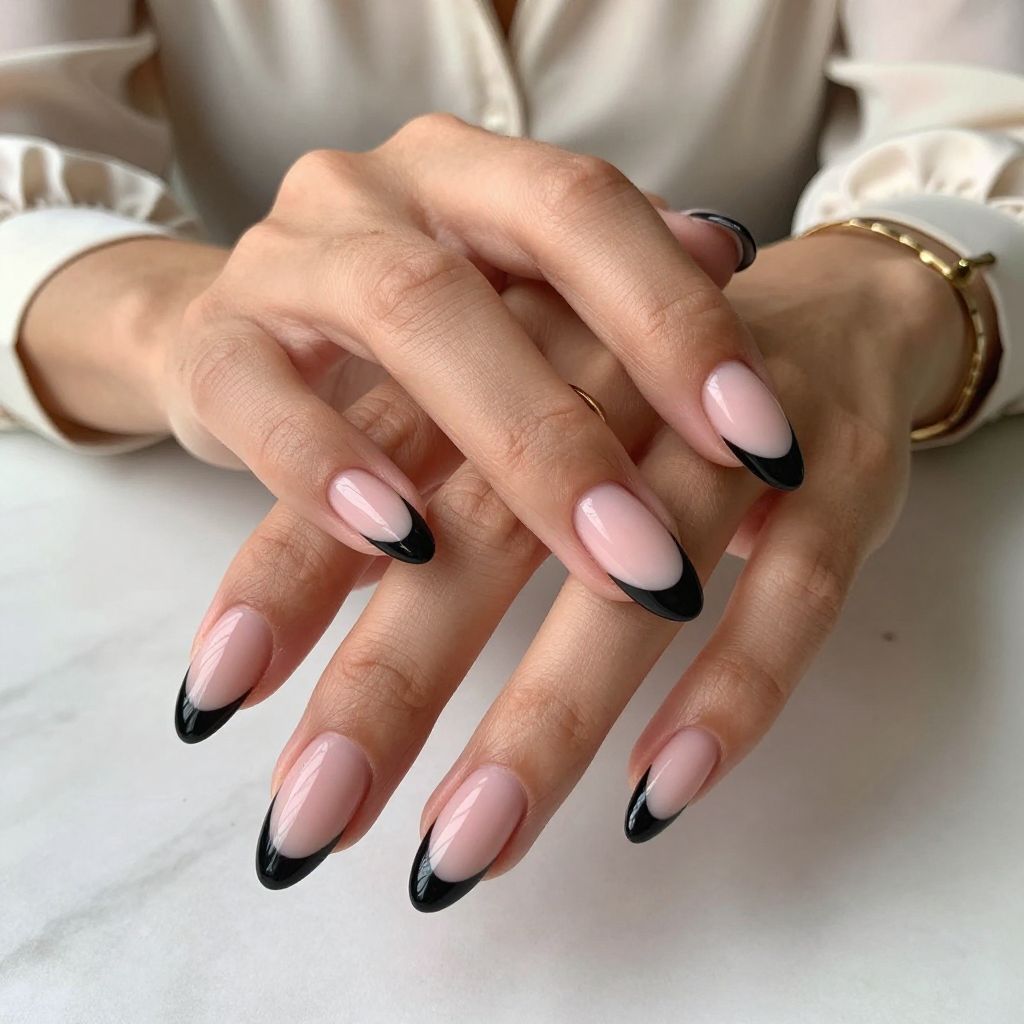 Elegant Matte Pink With Glossy Black Tips
