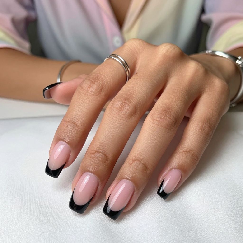 Jelly Pink Nails With Black French Tips