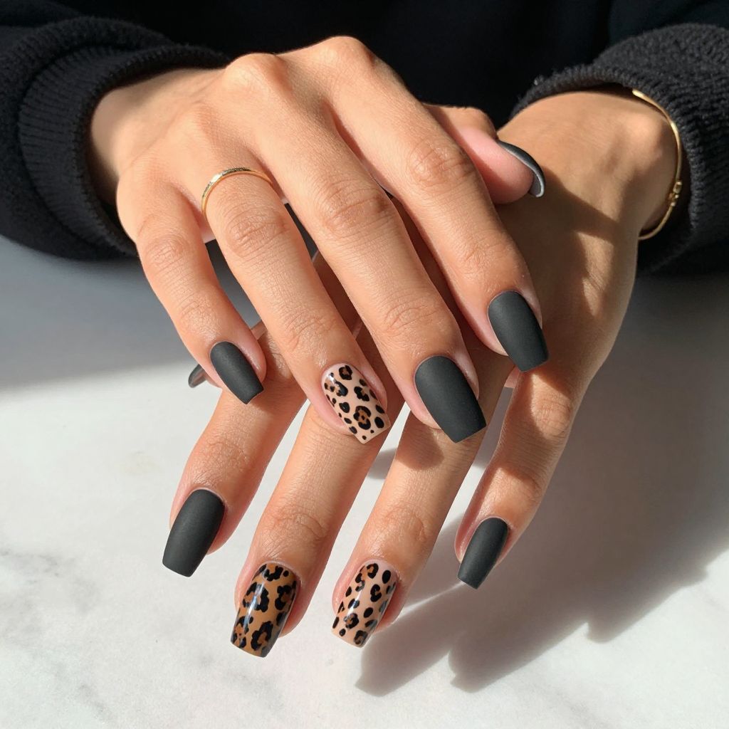 Black Matte Base with Glossy Leopard Spots