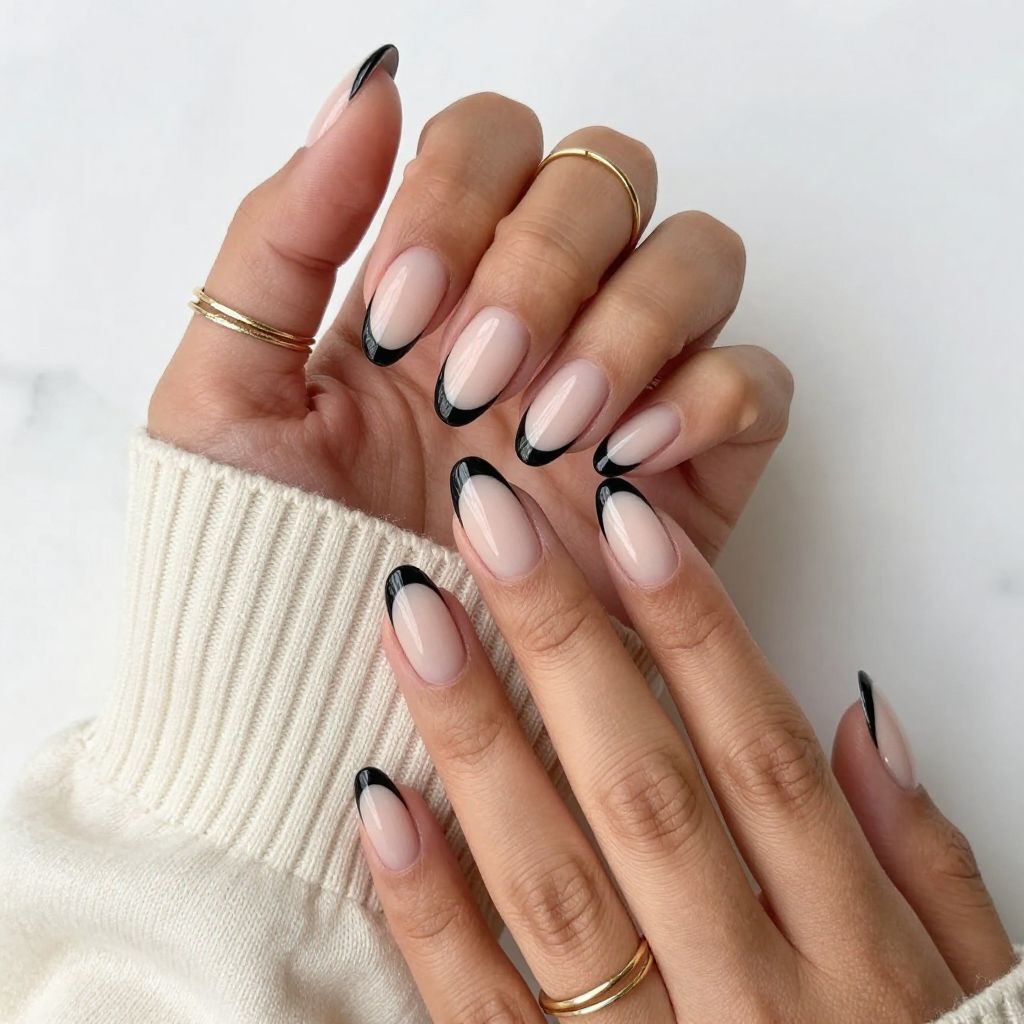 Jet Black French Tips with Clear Base