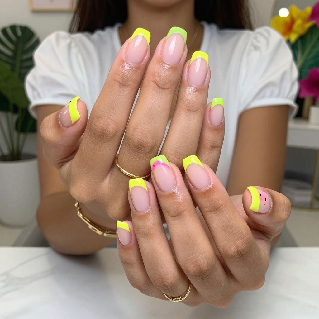 Neon Yellow Tips with Clear Glossy Base