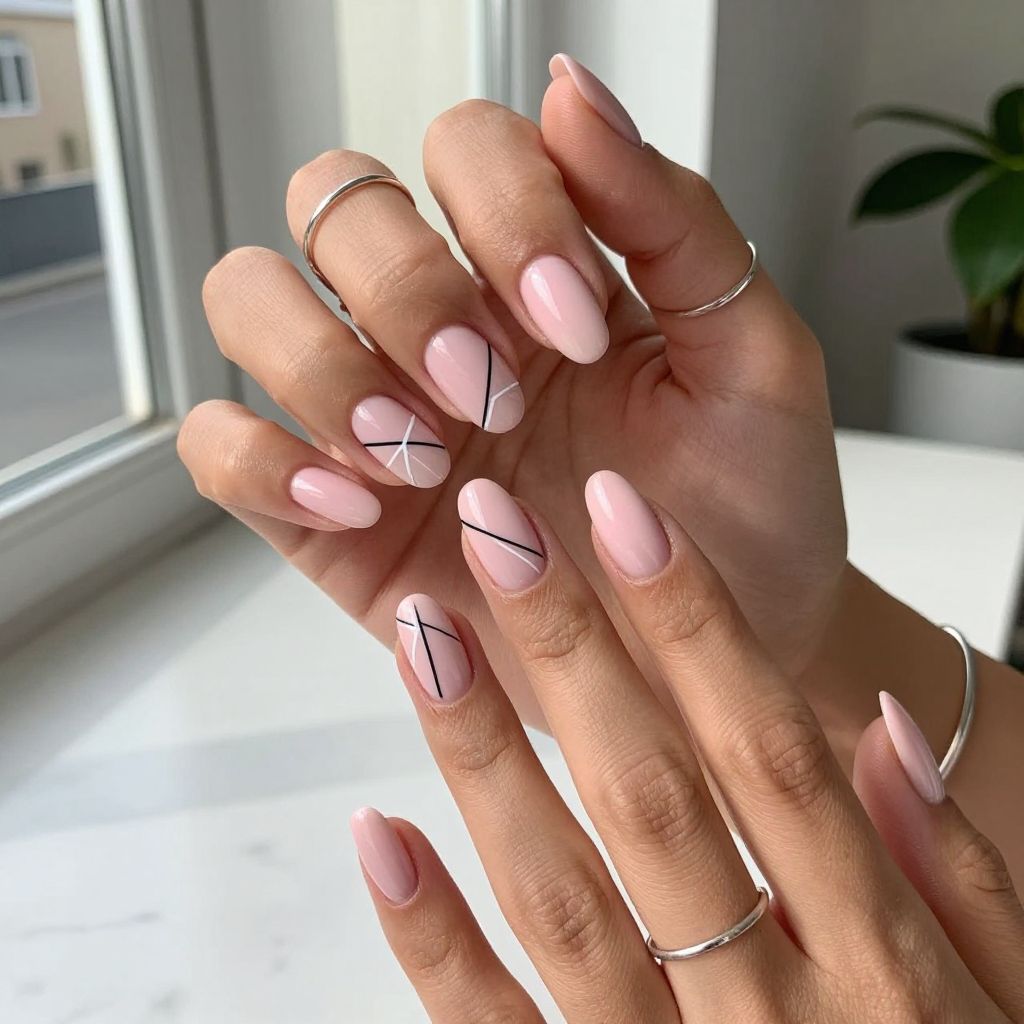 Soft Pink Gloss with Geometric Line Art