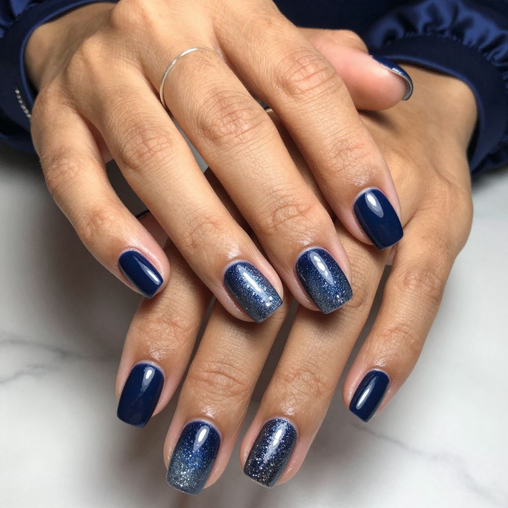 Navy Chrome Glitter Fade