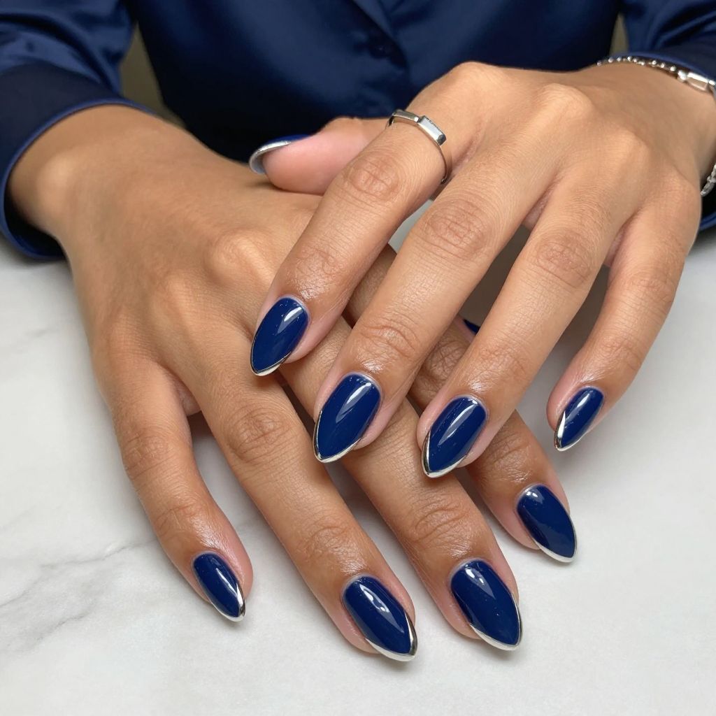 Navy with Chrome Geometric Lines