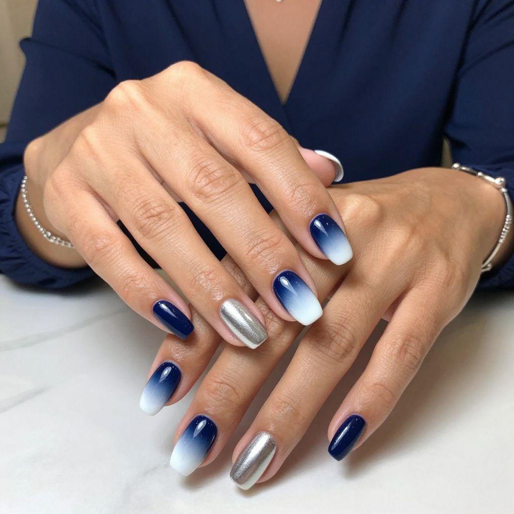 Navy Blue Chrome French Fade