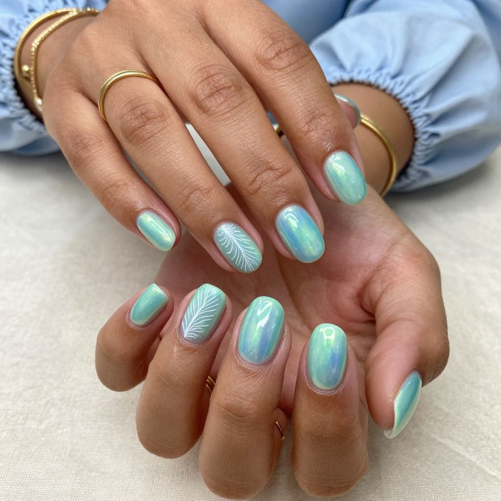 Iridescent Peacock Shell Nails