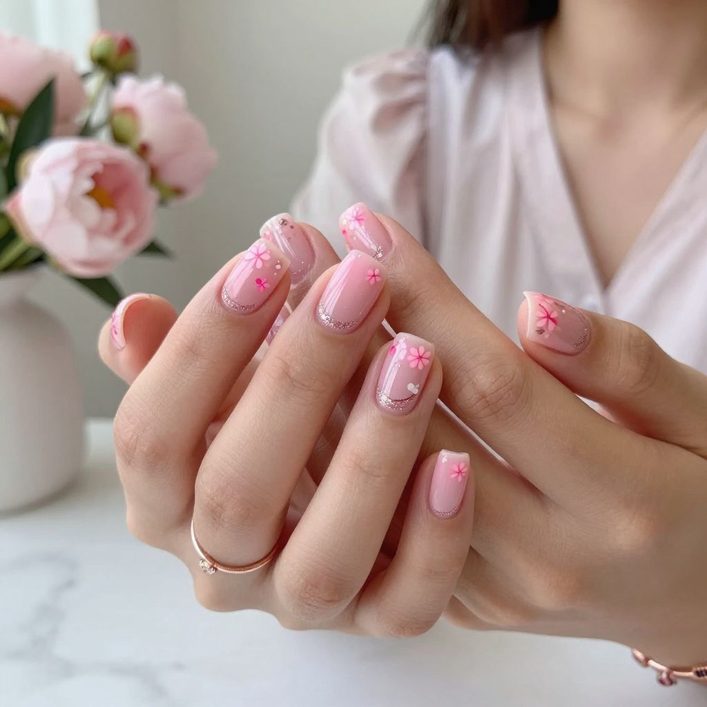 Candy Pink with Glitter French Flower Smiles