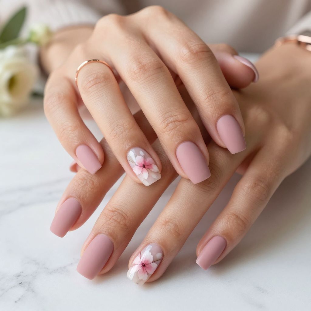 Muted Rose Pink with Watercolor Bloom Accents