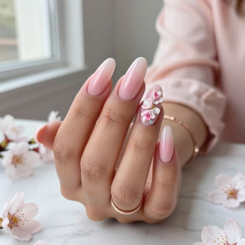 Gradient Pink with 3D Floral Embellishments