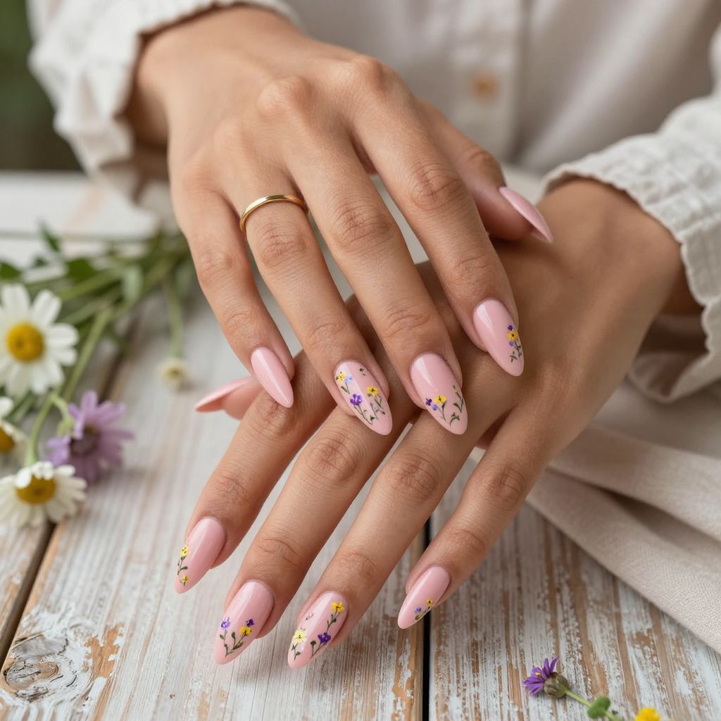 Pale Pink with Hand-Painted Wildflowers