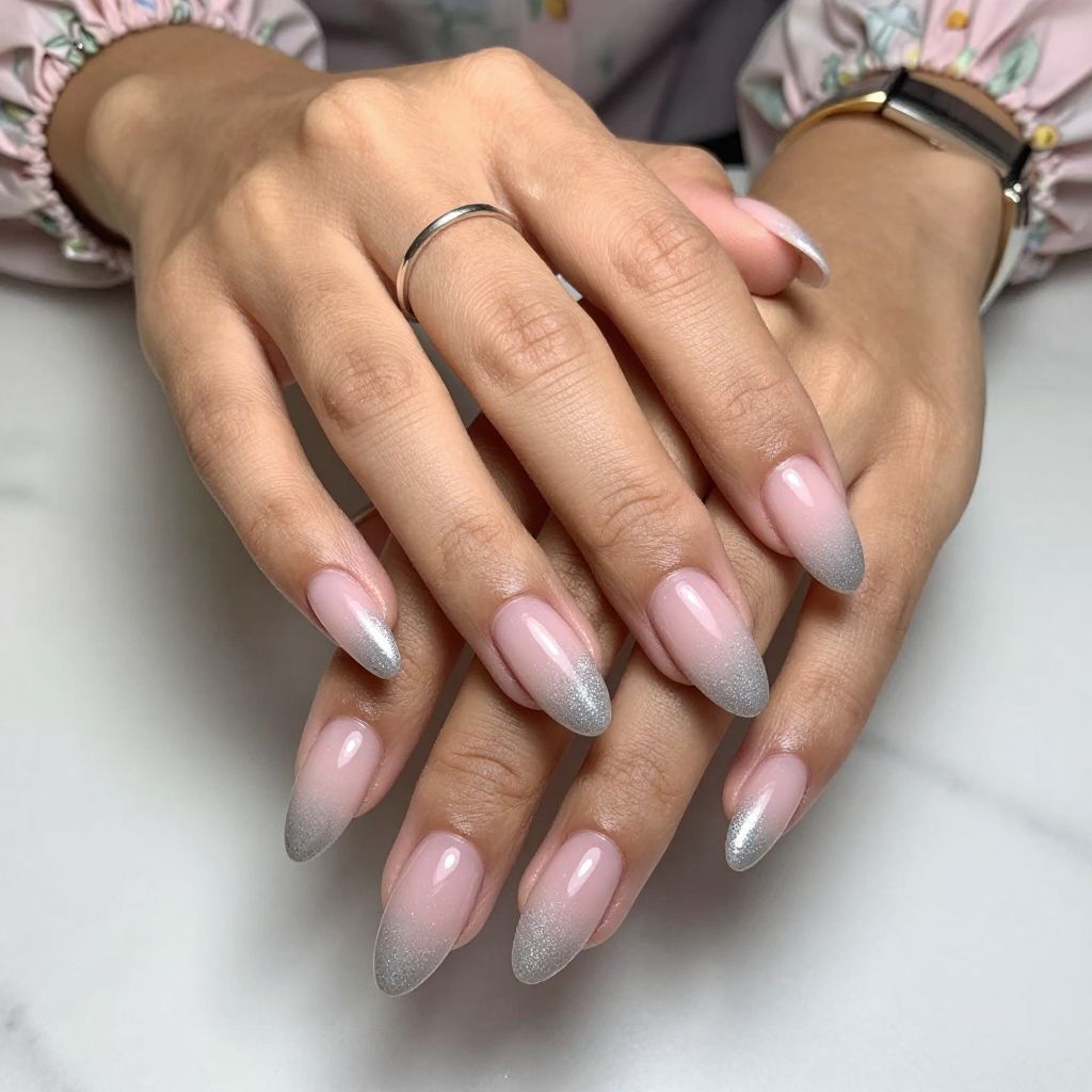 Soft Pink with Glitter Gradient Tips
