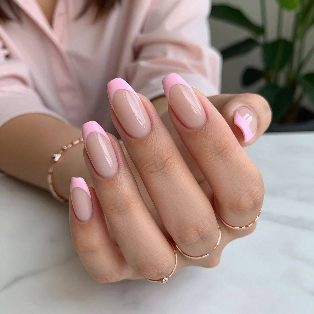 Baby Pink Matte Tips with Glossy Nude Base