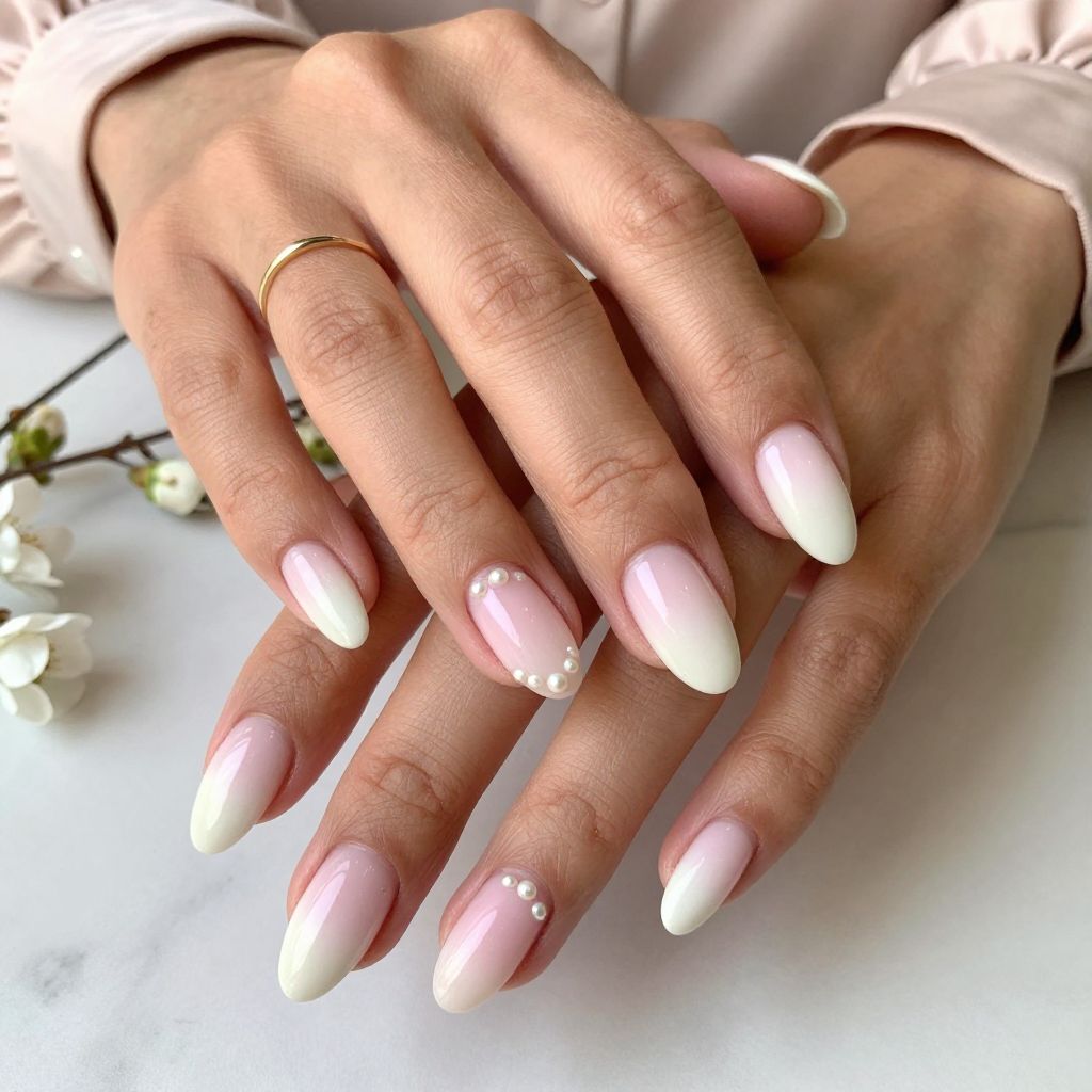 Ombre Pink French Tips with Pearl Accents